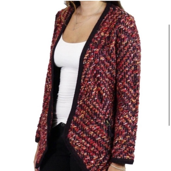 Anthropologie MOTH Keavy Cotton Wool Blend Knit Tweed Chunky Open Front Cardigan - Picture 2 of 12